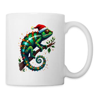 Chameleon Santa Hat Lights Christmas Cute Xmas - Mug - white - Right
