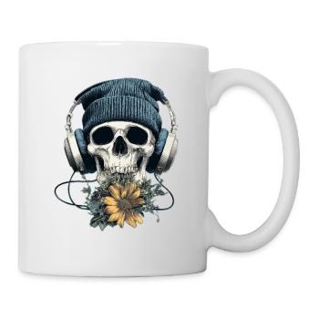 Crâne avec casque et fleurs - Mug blanc - blanc - Droite