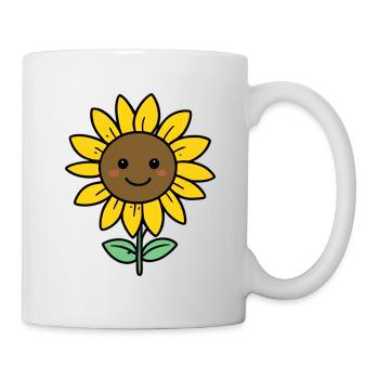Fröhliche Sonnenblume Cartoon - Tasse - Weiß - Rechts