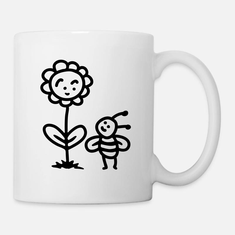 Biene Blume - line - Tasse - Weiß