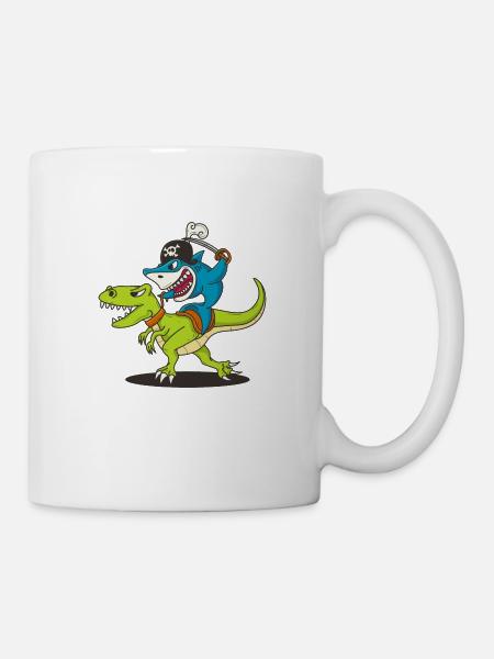 Funny shark dinosaur pirate gift - Mug - white