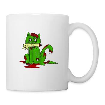 Zombie, Katze, Halloween, Knochen, Geschenkidee - Tasse - Weiß - Rechts