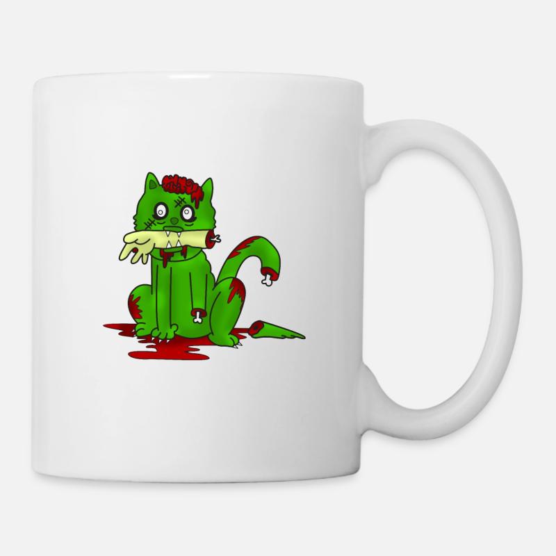 Zombie, Katze, Halloween, Knochen, Geschenkidee - Tasse - Weiß