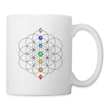 Blume des Lebens mit Regenbogen Chakren - Tasse - Weiß - Rechts