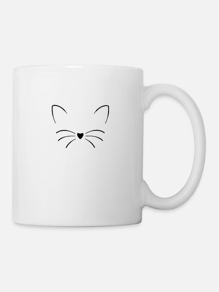 cat face comic cute drawn - Tasse - Weiß