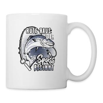 Rute Raus Der Spass Beginnt Angelrute Geschenk - Tasse - Weiß - Rechts