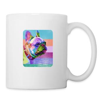Französiche Bulldogge Bunte Zeichnung - Tasse - Weiß - Rechts