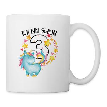 Geburtstag 3 Jahre Junge Mädchen Zahl Drei Einhorn - Tasse - Weiß - Rechts