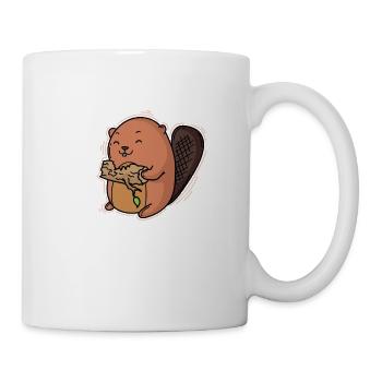 Beaver eats a tree trunk - Mug - white - Right