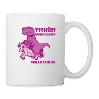 Dino T-Rex Schule Dinosaurier Schulkind Einhorn - Tasse - Weiß - Rechts