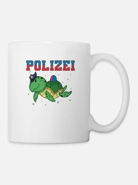 Polizei Schildkröte mit Polizeimütze und als Auto - Tasse - Weiß