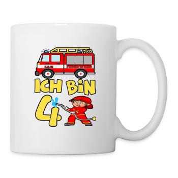 4 Geburtstag feuerwehrauto und Feuerwehrmann junge - Tasse - Weiß - Rechts