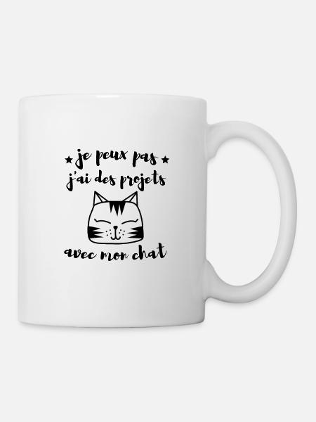 Je peux pas j ai des projets avec mon chat - Mug blanc - blanc
