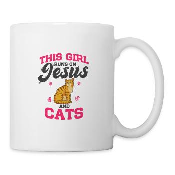 Cat Lover This Girl Runs On Jesus And Cats - Mug - white - Right