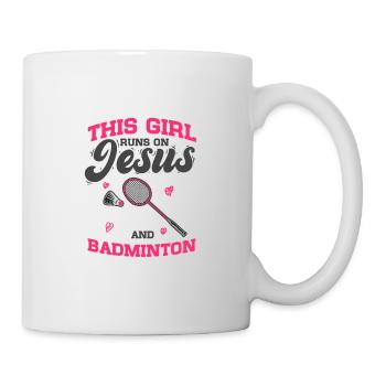 Federball This Girl Runs On Jesus And Badminton - Tasse - Weiß - Rechts
