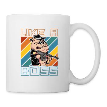 Like a Boss Lustiges Mafia Schwein Cartoon Spruch - Tasse - Weiß - Rechts