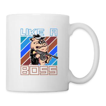 Like a Boss Lustiges Mafia Schwein Cartoon Spruch - Tasse - Weiß - Rechts