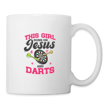 Dartspieler This Girl Runs On Jesus And Darts - Tasse - Weiß - Rechts