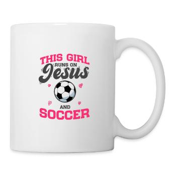 Fußballspieler This Girl Runs On Jesus And Soccer - Tasse - Weiß - Rechts