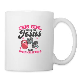 Fitness This Girl Runs On Jesus And Weightlifting - Tasse - Weiß - Rechts