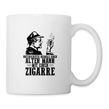 Unterschätze niemals einen alten Mann Zigarre - Tasse - Weiß - Rechts