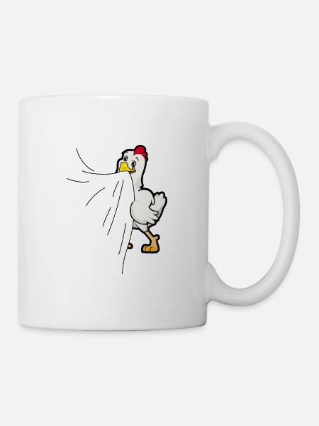 Le poulet mange du tissu - Mug blanc - blanc