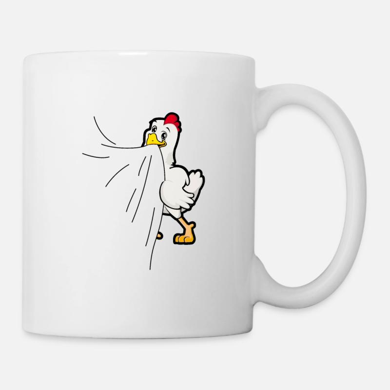 Huhn frisst Stoff - Tasse - Weiß