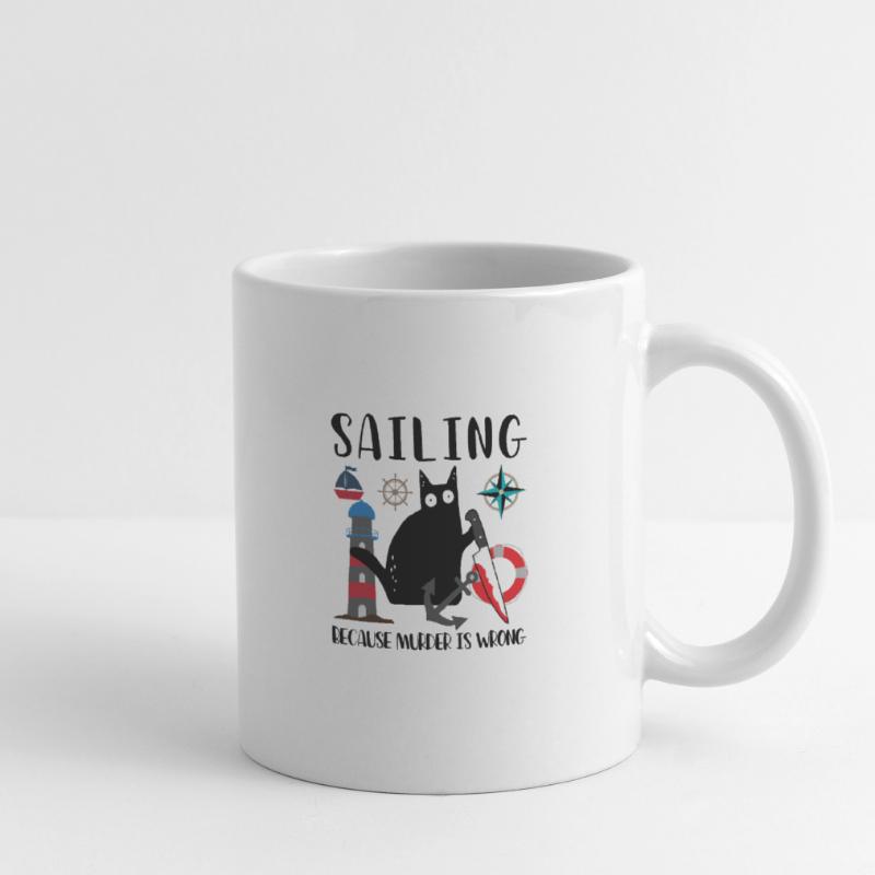 Sailing Because Murder Is Wrong Black Cat Mug