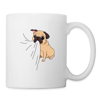 Pug dog bites in T-shirt Hungry pug eats - Mug - white - Right