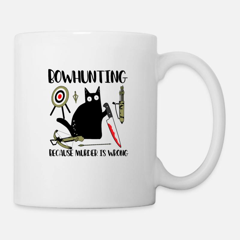 Chasse à l’arc parce que le meurtre est un mauvais chat noir - Mug blanc - blanc