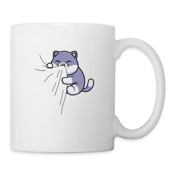 Katze beißt in T-Shirt Hungrige Katze frisst - Tasse - Weiß - Rechts
