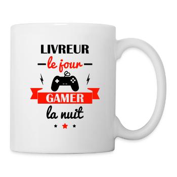 livreur le jour, gameur la nuit, cadeau gameur - Mug blanc - blanc - Droite