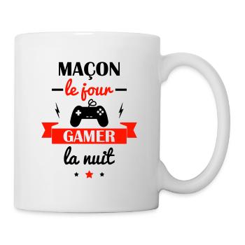 maçon le jour, gamer la nuit, idée cadeau maçon - Mug blanc - blanc - Droite
