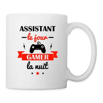 Assistant le jour gamer la nuit, cadeau assistant - Mug blanc - blanc - Droite