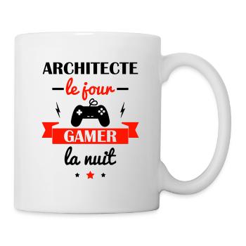 Architecte le jour gamer la nuit, idée cadeau - Mug blanc - blanc - Droite