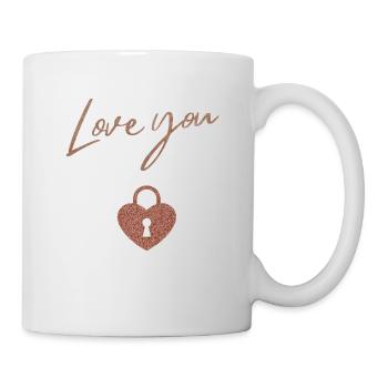 Liebe Love you; Liebesschloss, Paar, Hochzeit - Tasse - Weiß - Rechts