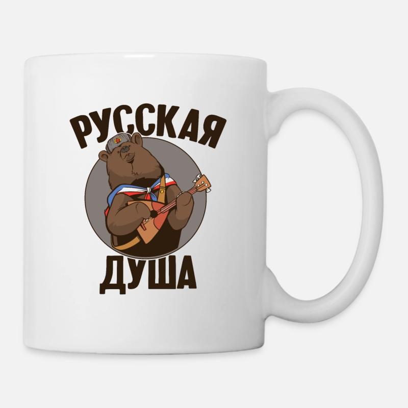Ours russe avec balalaïka Drapeau russe - Mug blanc - blanc