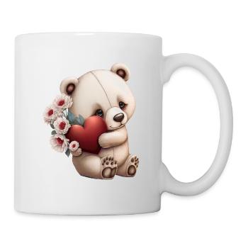 Cute bear with heart and flowers - Mug - white - Right