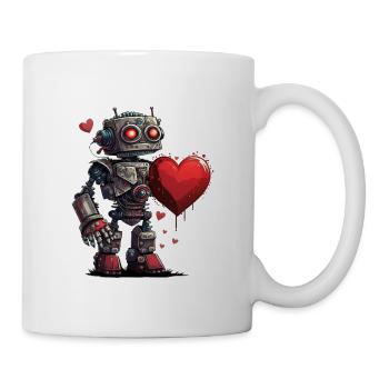 Roboter hält ein Herz Valentinstag Liebe Pärchen - Tasse - Weiß - Rechts
