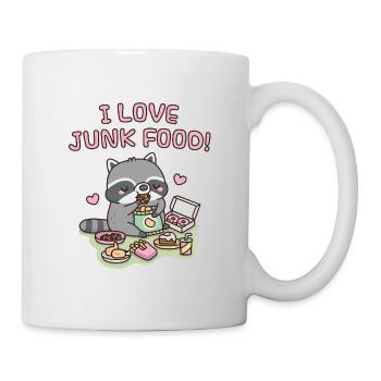Süßer Waschbär Ich liebe Junk Food Lustig - Tasse - Weiß - Rechts