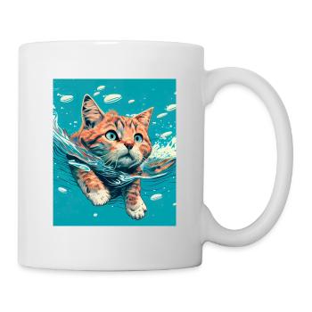 Red cat swimming in the water - Mug - white - Right
