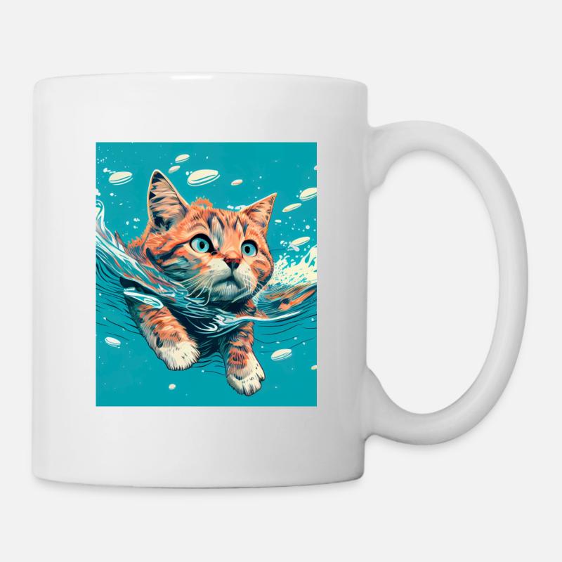 Chat roux nageant dans l’eau - Mug blanc - blanc