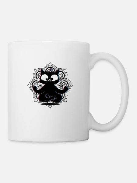 Namaste Yoga Crazy Cat Mandala Lotus - Tasse - Weiß