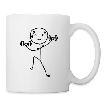Stickperson, stickman soulevant des poids, dans le gymnase - Mug blanc - blanc - Droite