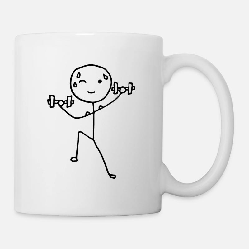 Stickperson, stickman lifting weights, in the gym - Mug - white