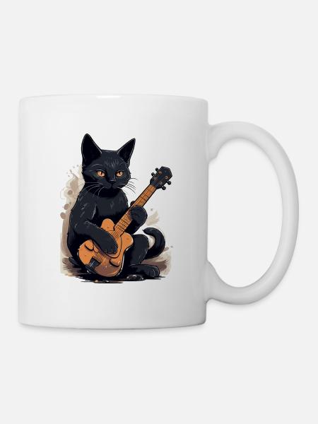 Musiker Schwarze Katze Gitarrist Bombay Katzen - Tasse - Weiß