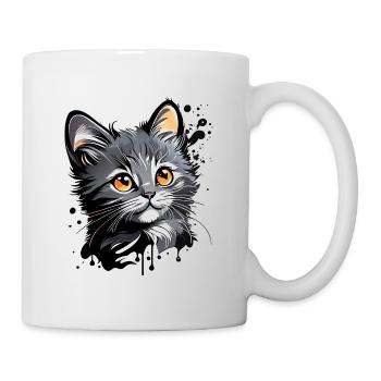 niedliches Kätzchen, Katze - Tasse - Weiß - Rechts