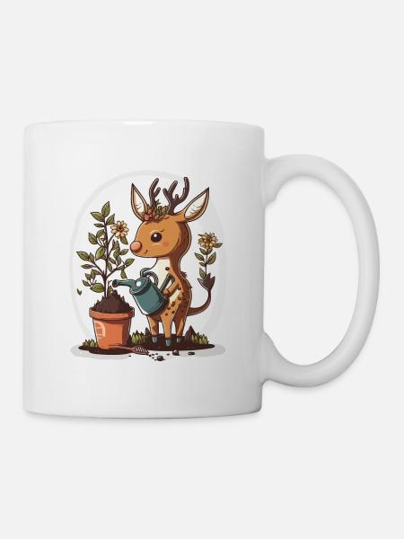 Grün-Daumen-Hirsch - Tasse - Weiß