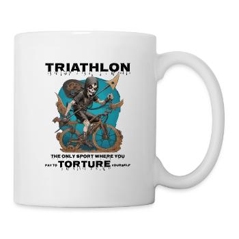 Schwimmen, Radfahren, Laufen, Triathlon, Triathlet, Sensenmann - Tasse - Weiß - Rechts