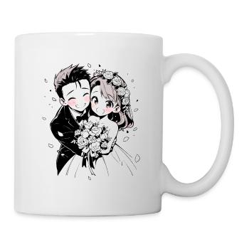 Wedding Watercolor Anime Chibi Bride and Groom - Mug - white - Right